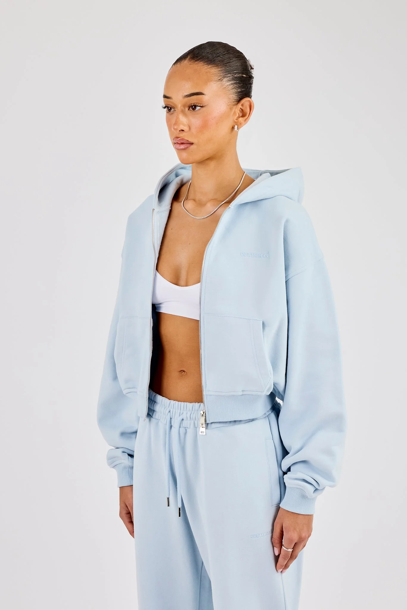 Cernucci Cropped Zip Through Hoodie - Powder Blue - Image 3