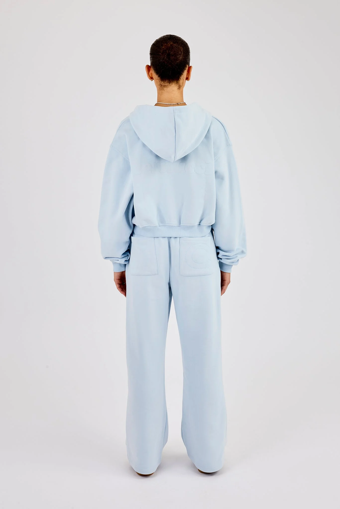 Cernucci Cropped Zip Through Hoodie & Wide Leg Jogger - Powder Blue - Image 3
