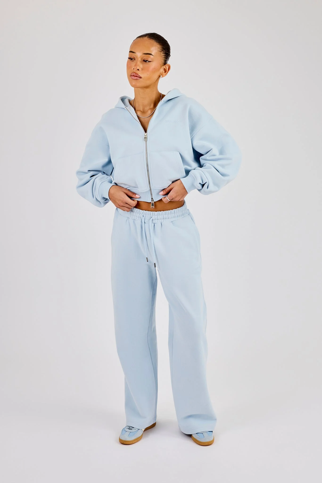 Cernucci Cropped Zip Through Hoodie & Wide Leg Jogger - Powder Blue - Image 4