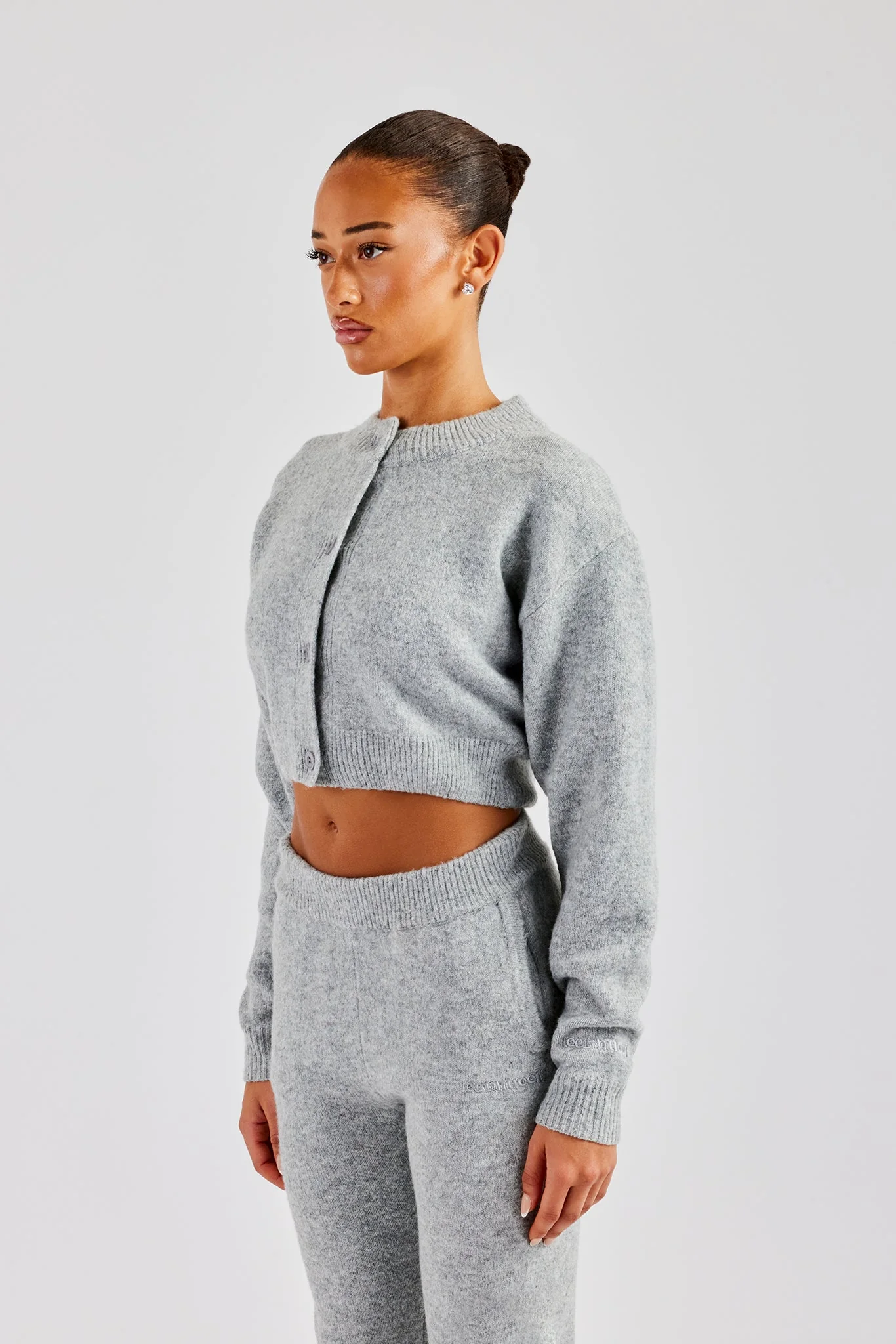Cropped Knitted Cardigan - Grey - Image 4