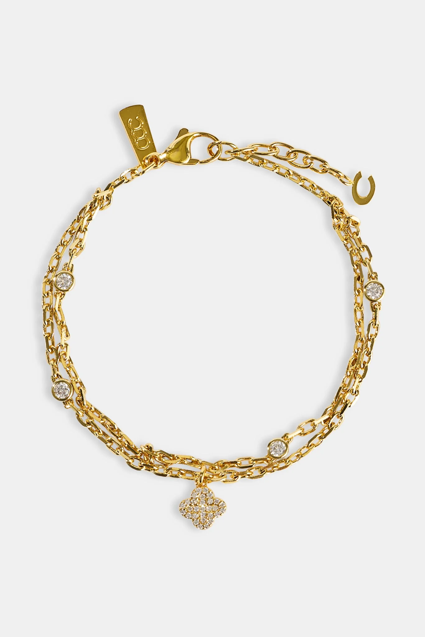 Double Layer Iced & Motif Rolo Bracelet - 10mm - Gold - Image 3