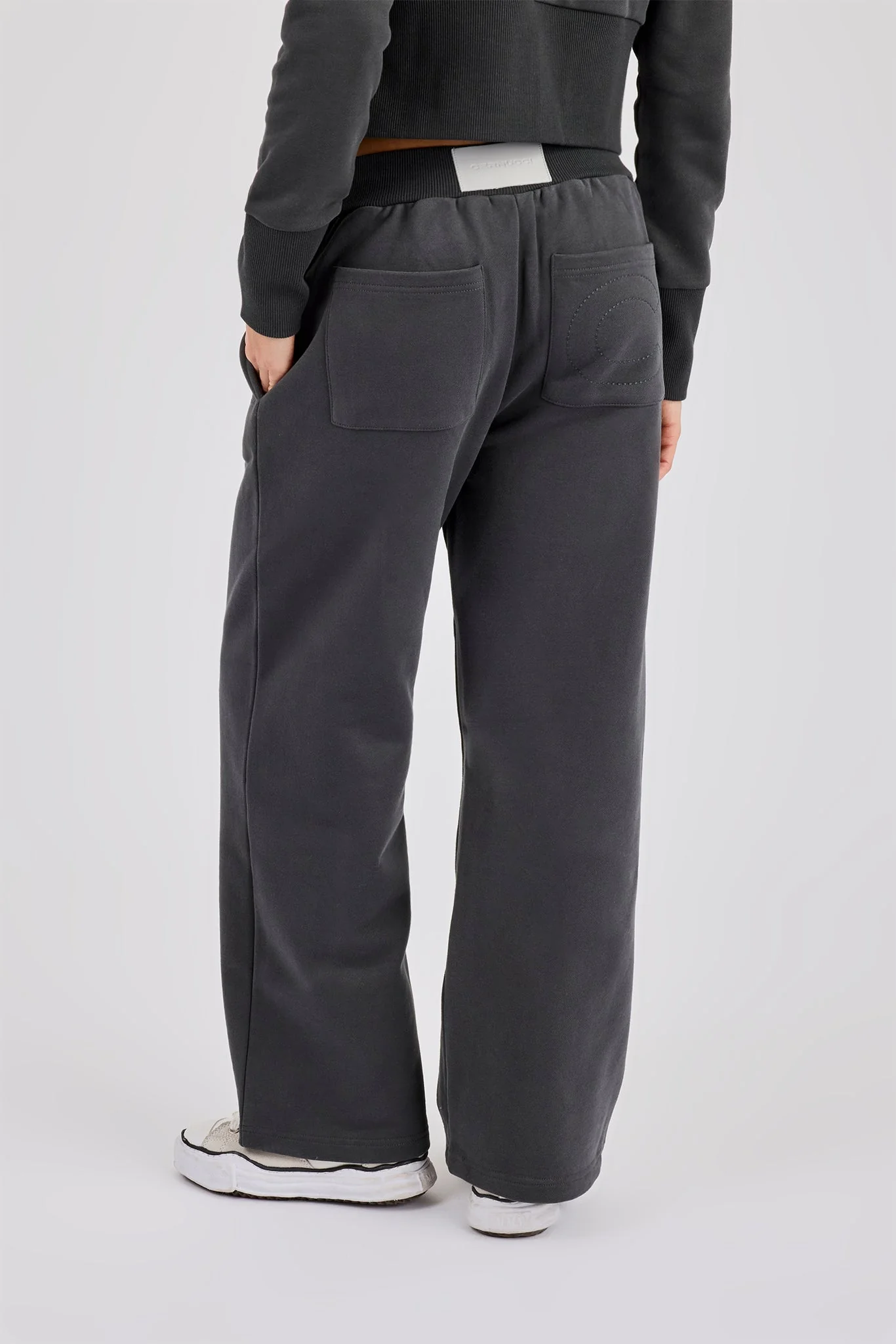 Fitted Rib Wide Leg Jogger - Charcoal - Image 3