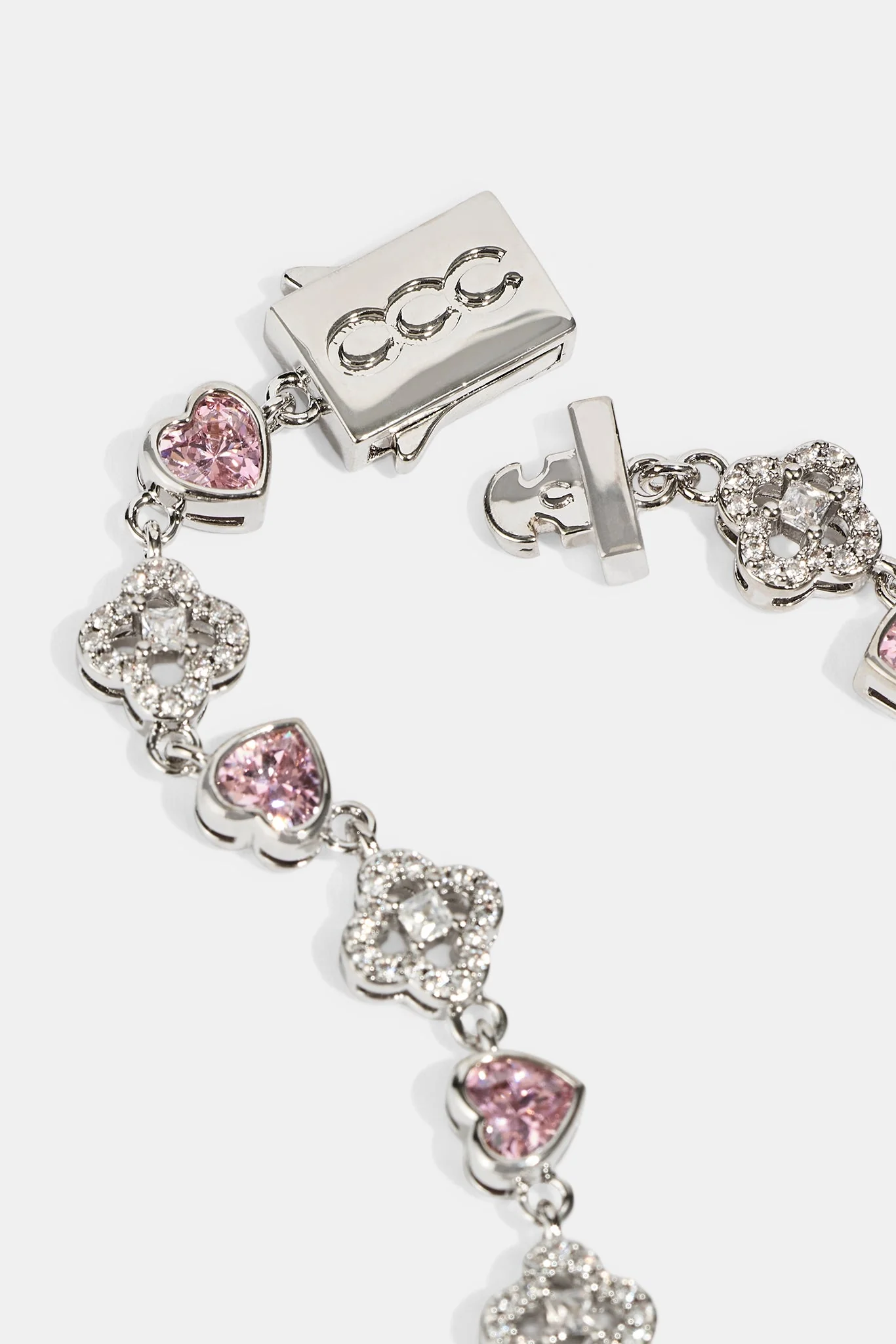 Heart & Iced Motif Gem Bracelet - 6mm - White - Image 3