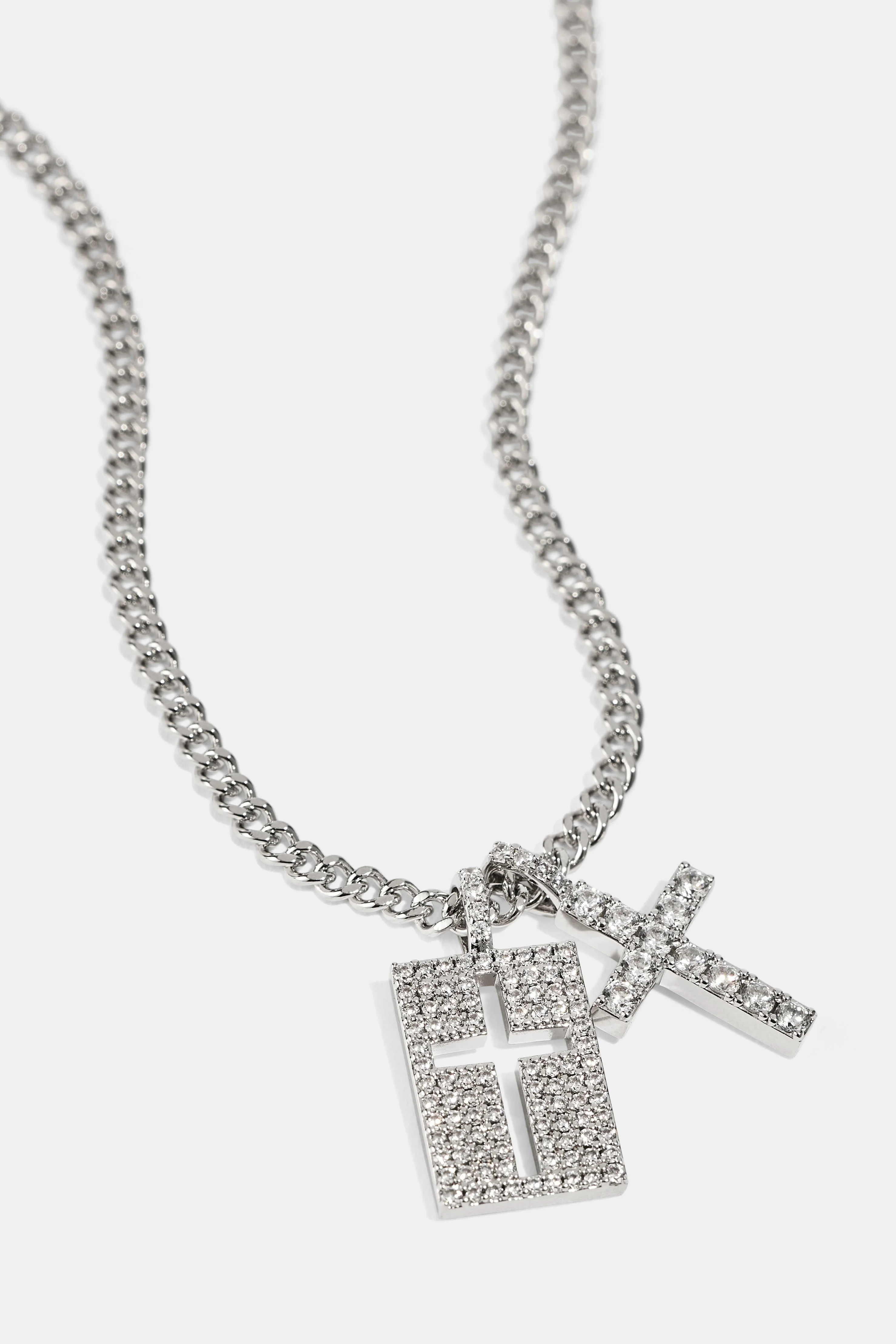 Iced Double Cross & Outline Necklace - 15mm - Image 3