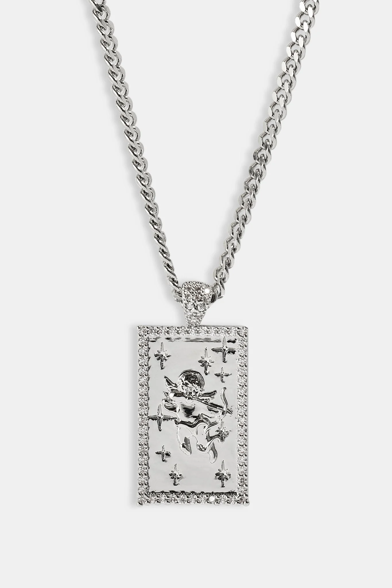 Iced Edge Cherub Pendant Necklace - 20mm - White - Image 4