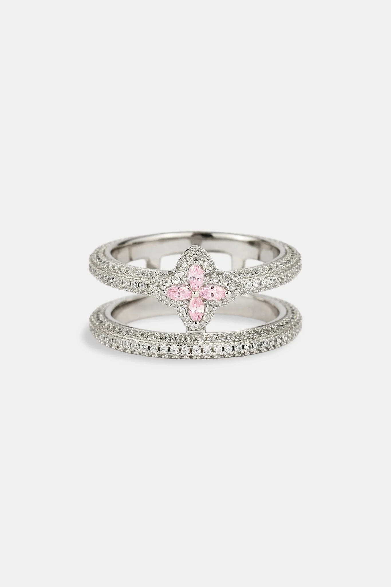 Iced Motif Double Band Row Ring - White - Image 4