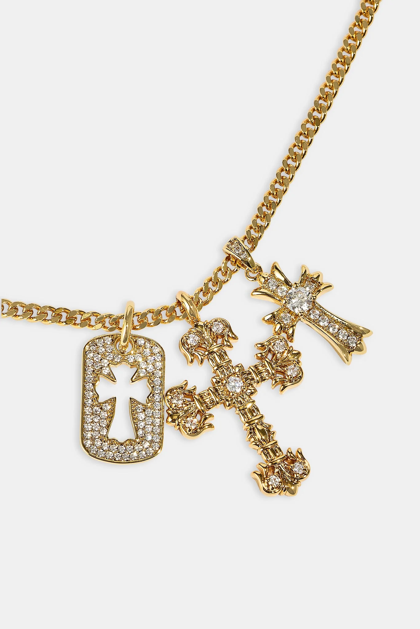 Iced Triple Cross & Tag Necklace - 20mm - Gold - Image 4