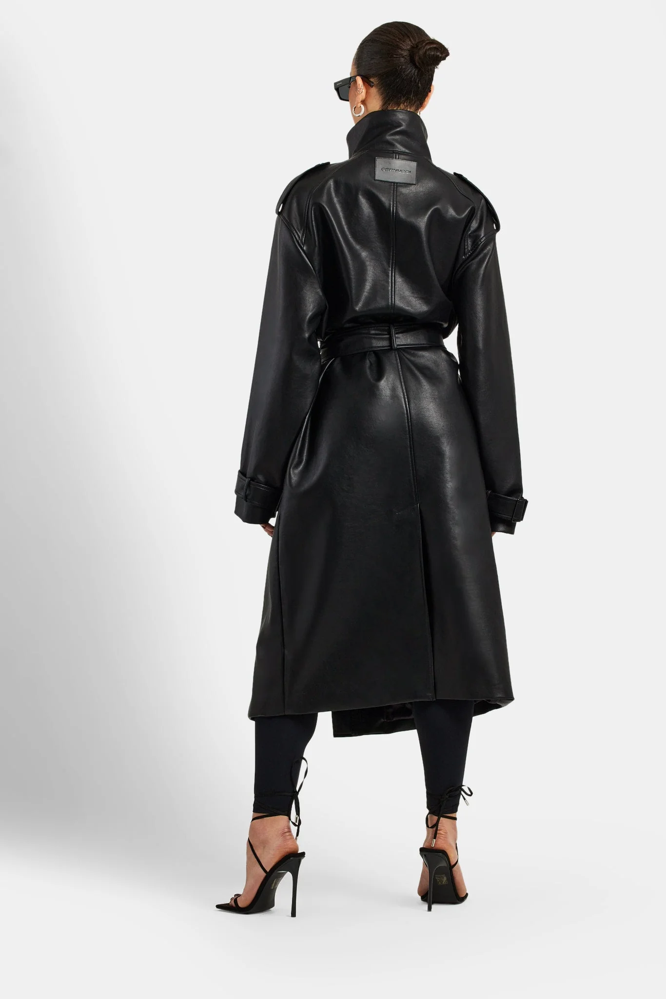 Ladies Faux Leather Trench Coat - Black - Image 3