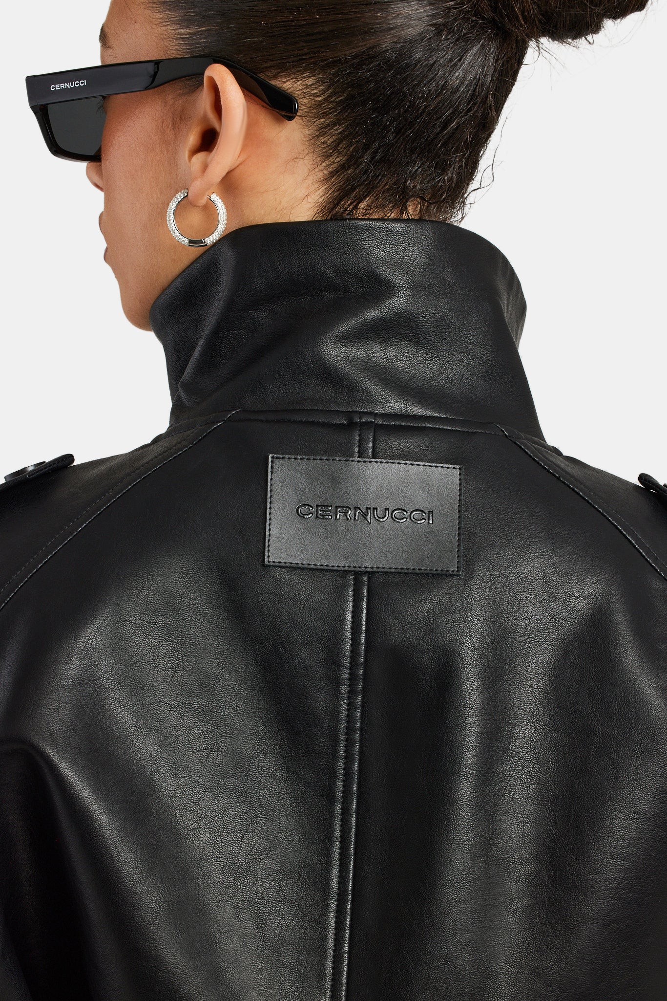 Ladies Faux Leather Trench Coat - Black - Image 4