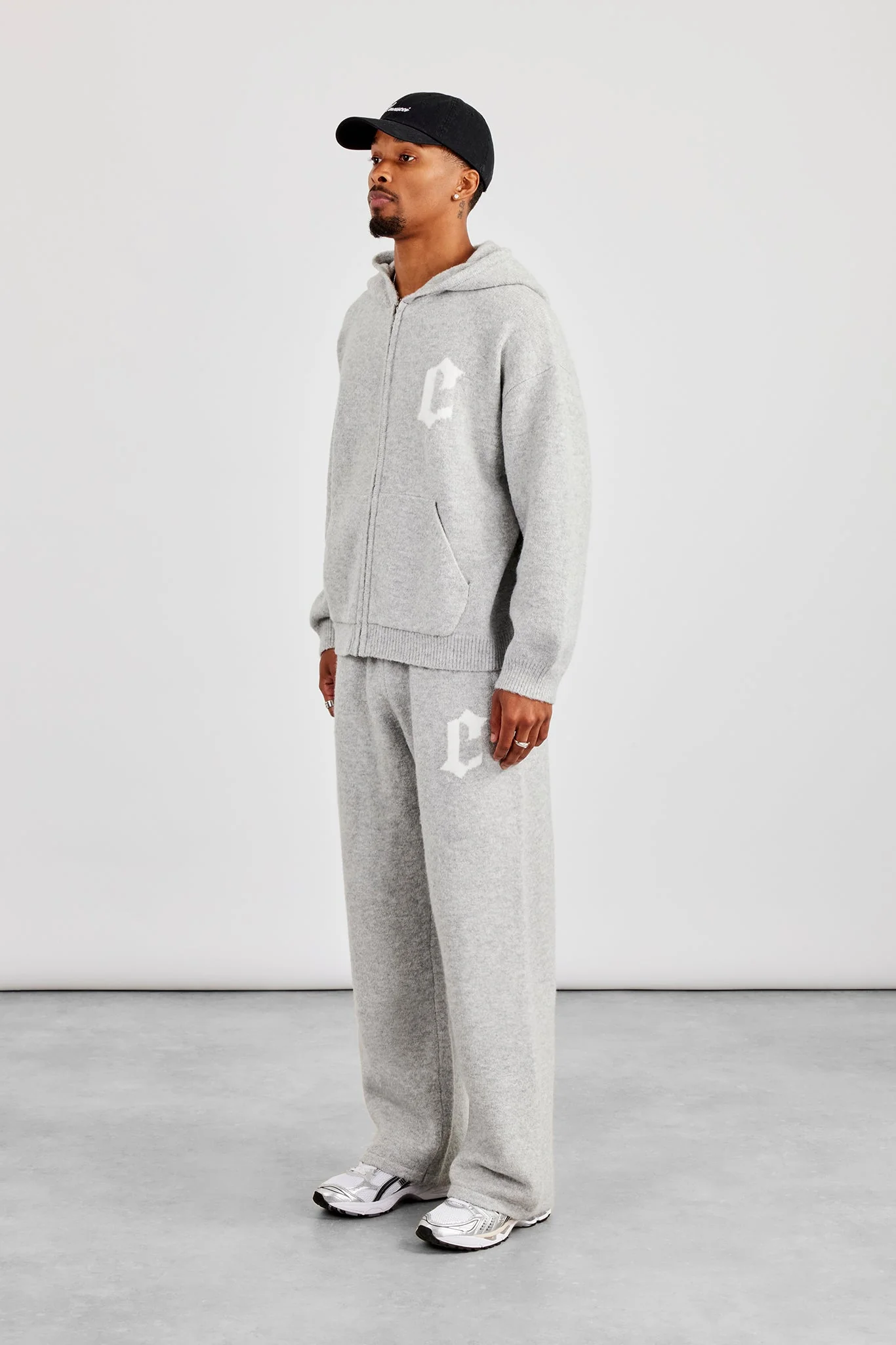 Mens C Knitted Zip Through Hoodie & Jogger - Grey - Image 3