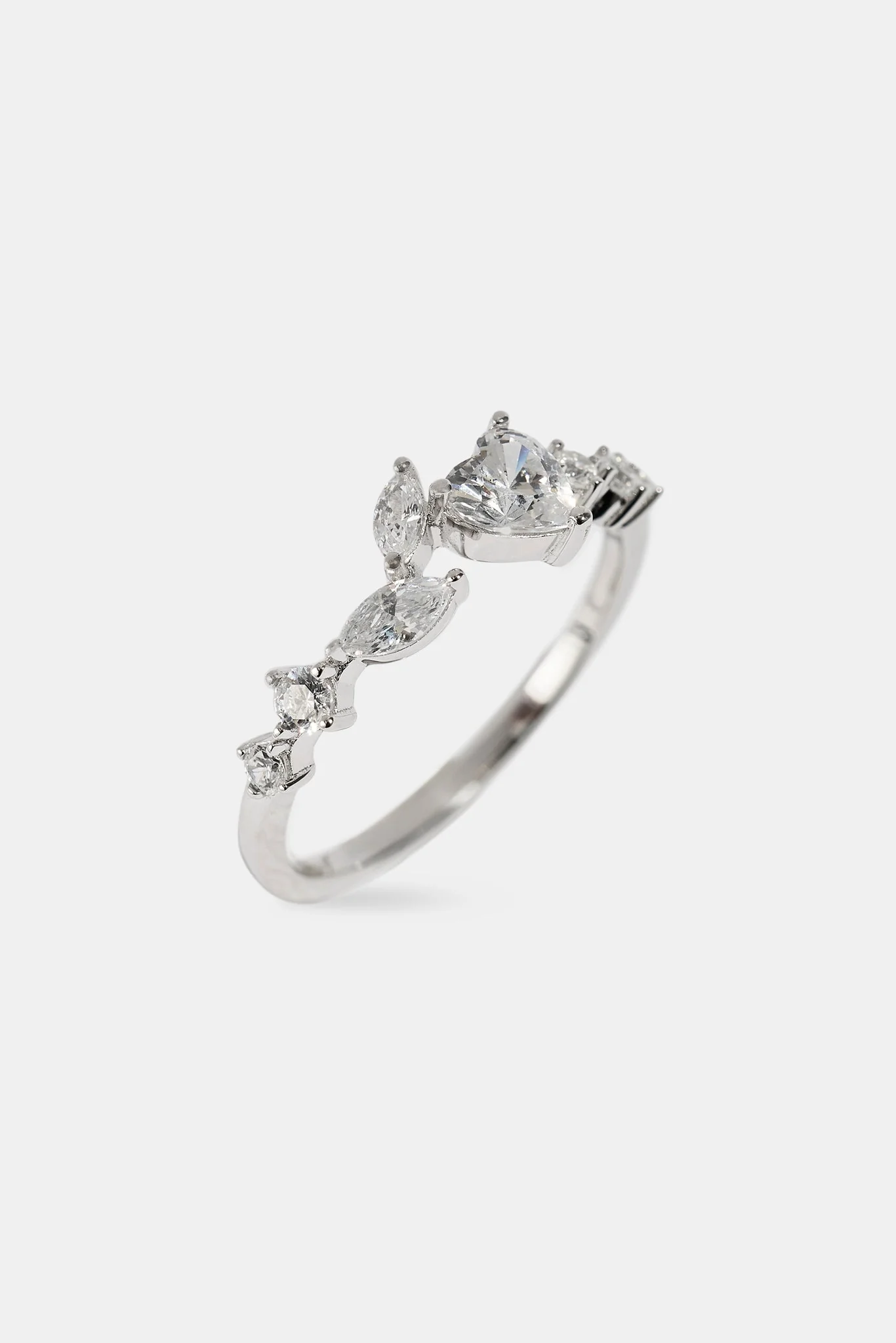 Mixed Shape & Heart CZ Ring - White - Image 3