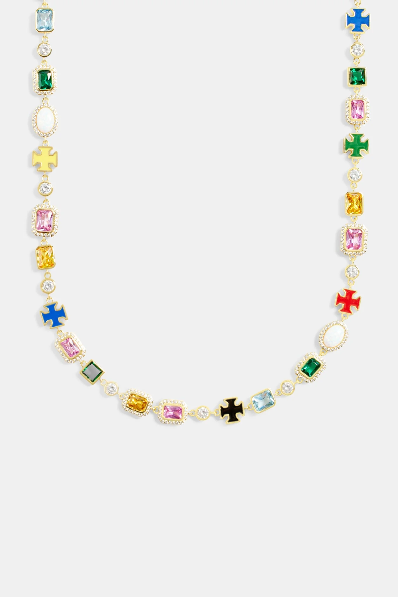 Multi Gemstone Motif Necklace & Bracelet - Gold - 10mm - Image 3