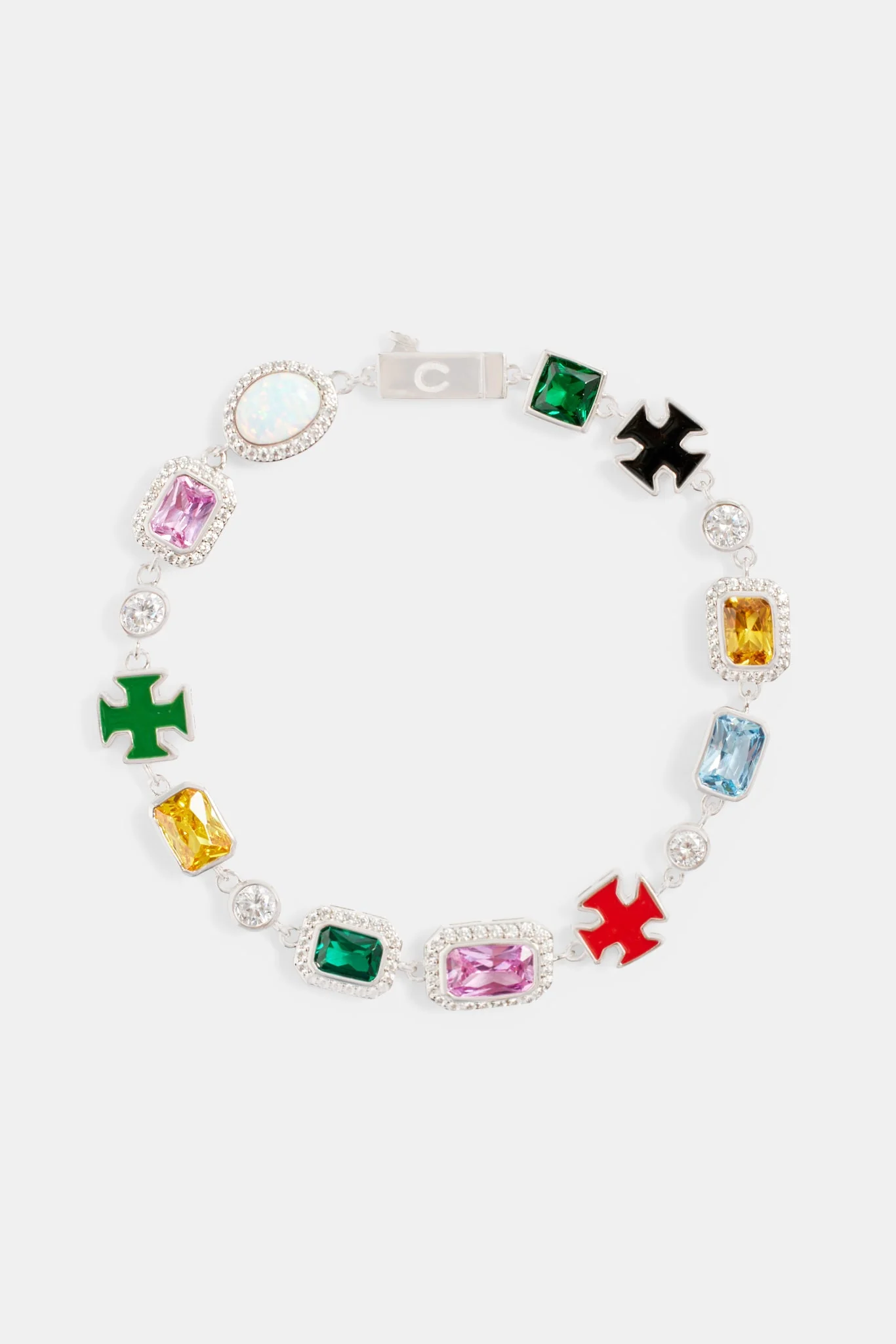 Multi Gemstone Motif Necklace & Bracelet - White - 10mm - Image 3