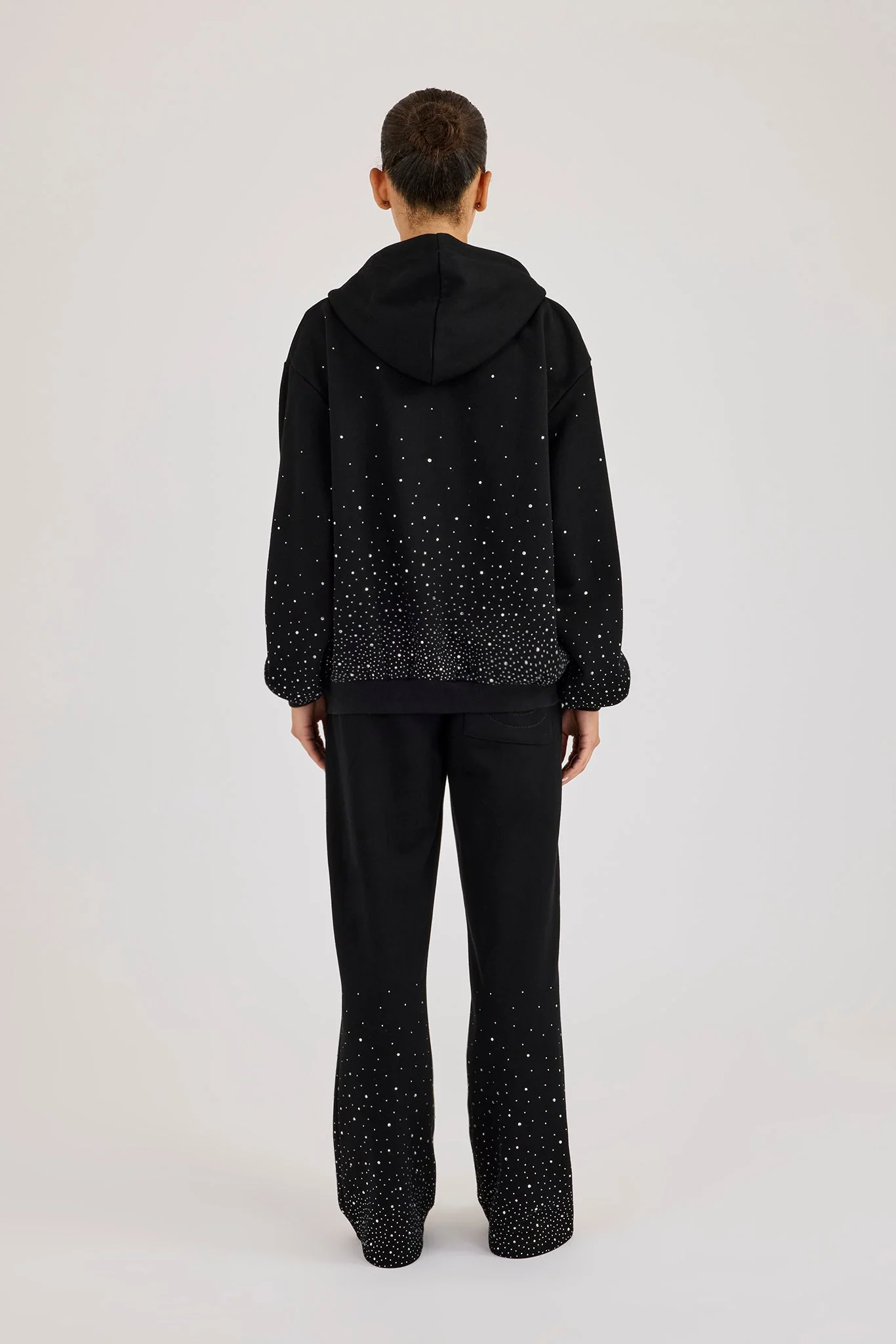 Oversized Rhinestone Zip Hoodie & Wide Leg Jogger - Black - Image 3