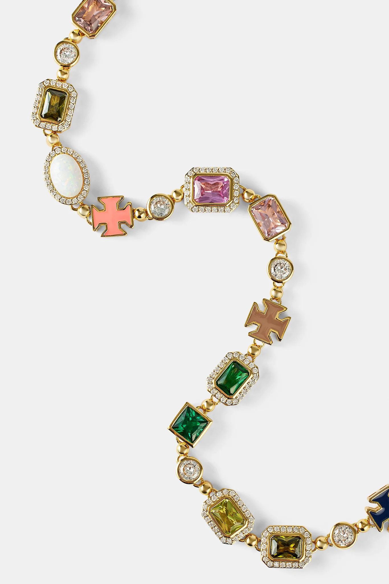 Multi Gemstone Motif Necklace - Gold Pink & Green - 10mm - Image 3