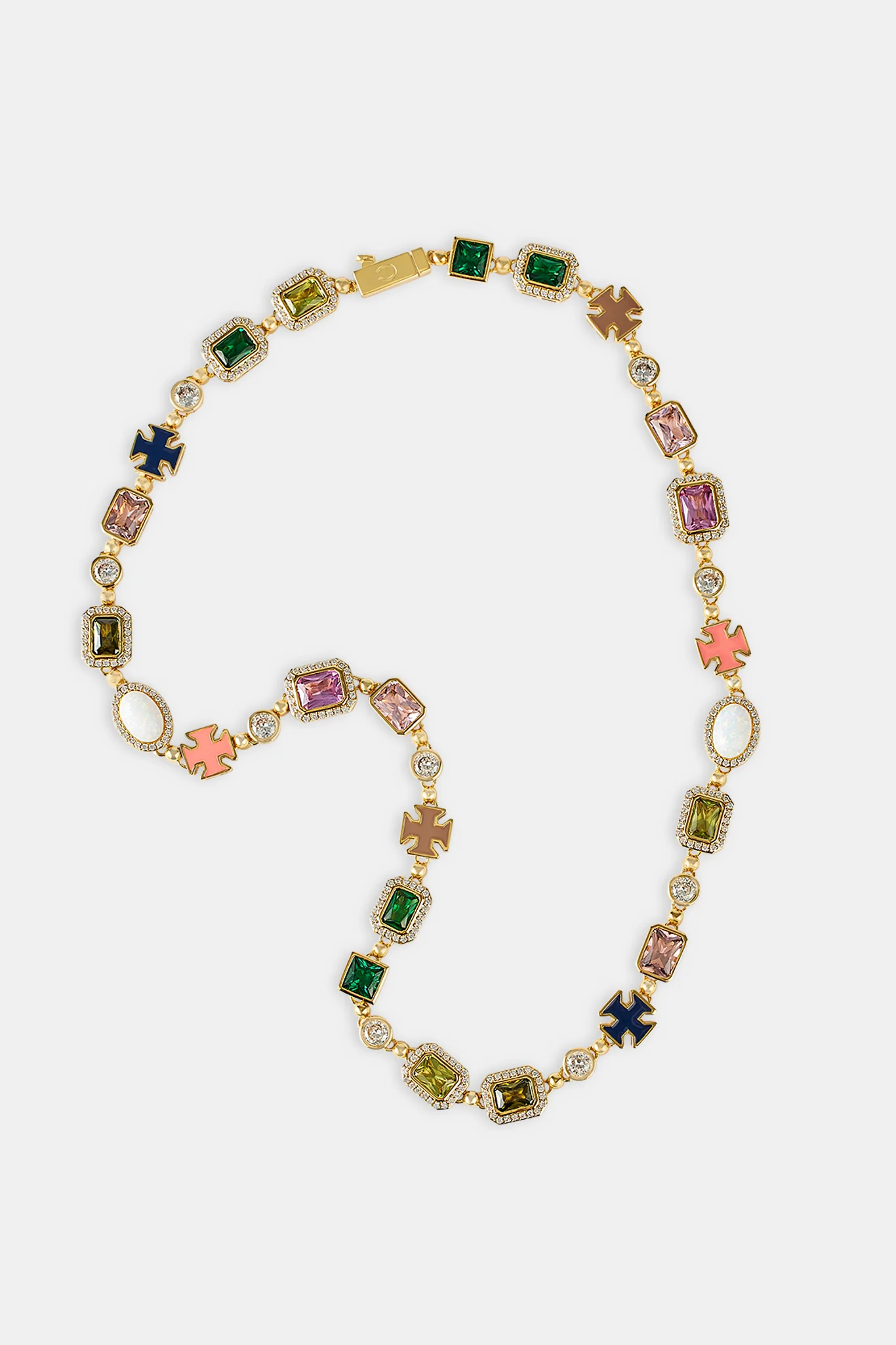 Multi Gemstone Motif Necklace - Gold Pink & Green - 10mm - Image 4