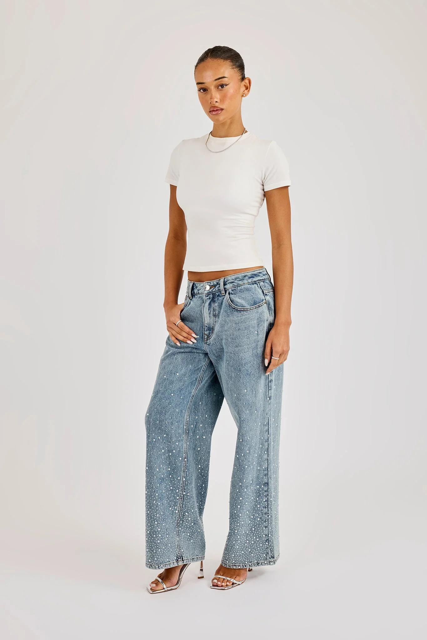 Rhinestone Detail Baggy Jean - Antique Wash - Image 4