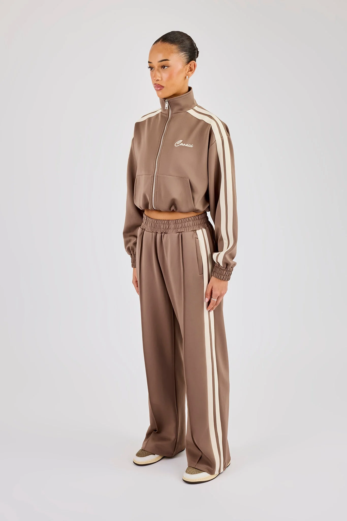 Taping Cropped Funnel Neck Tracksuit - Taupe - Image 3