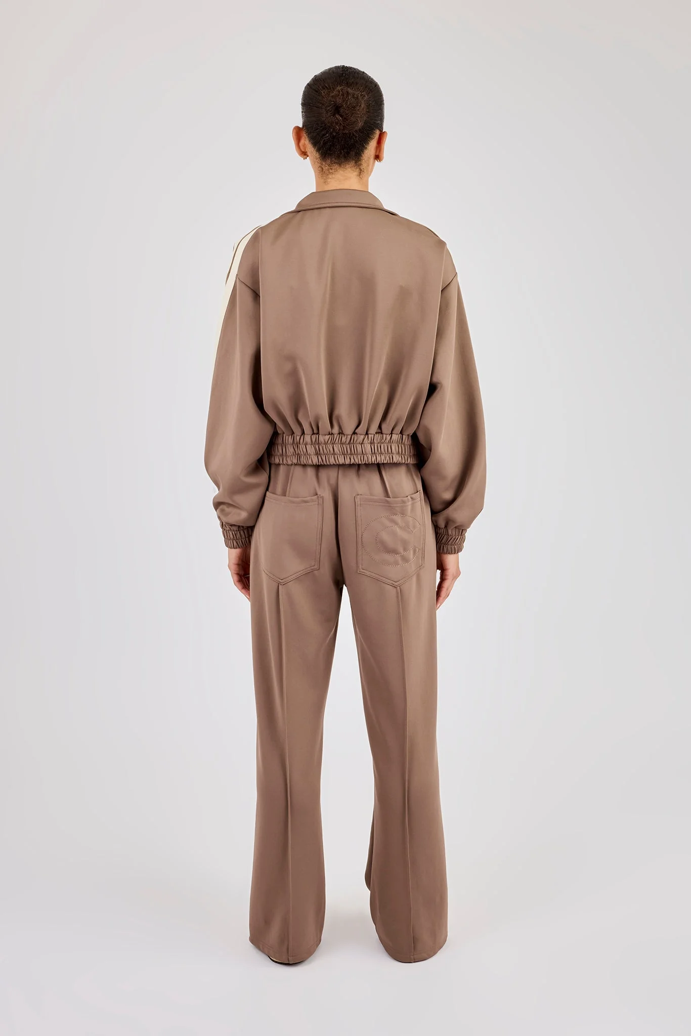 Taping Cropped Funnel Neck Tracksuit - Taupe - Image 4