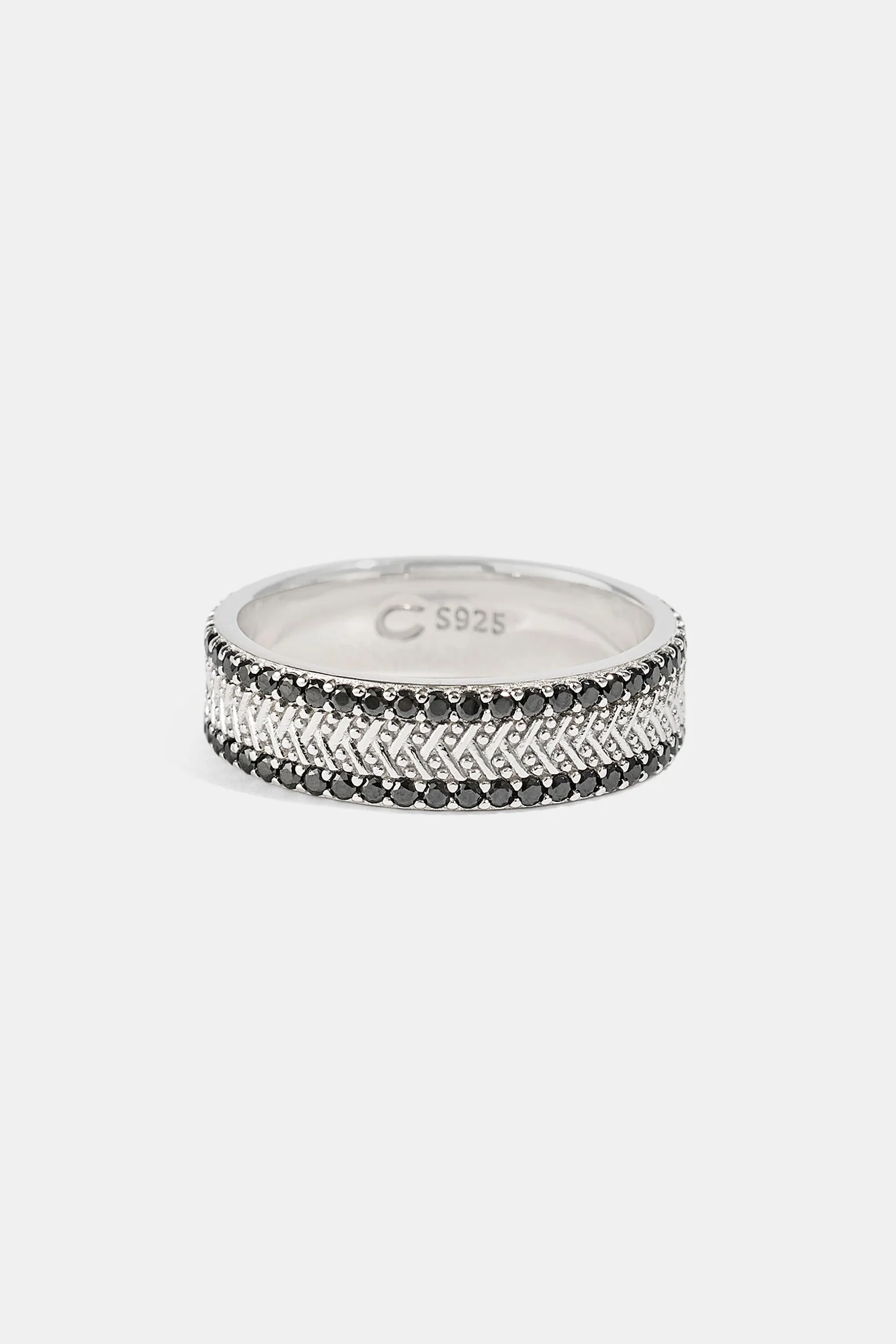 Textured & Black Iced Band Ring - 6mm - White Gold - Image 3
