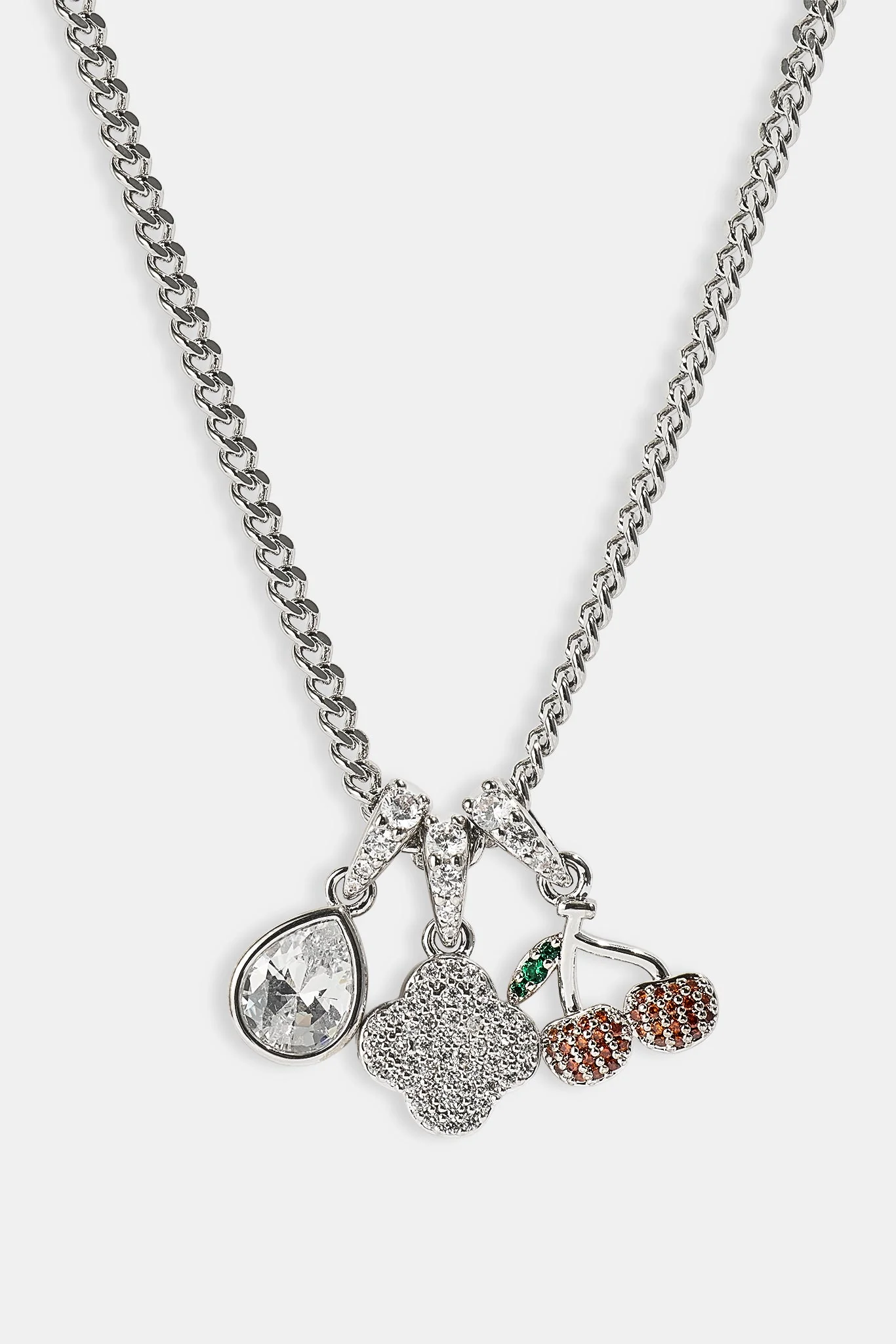 Triple Motif & Cherry Pendant Necklace - 10mm - White - Image 3