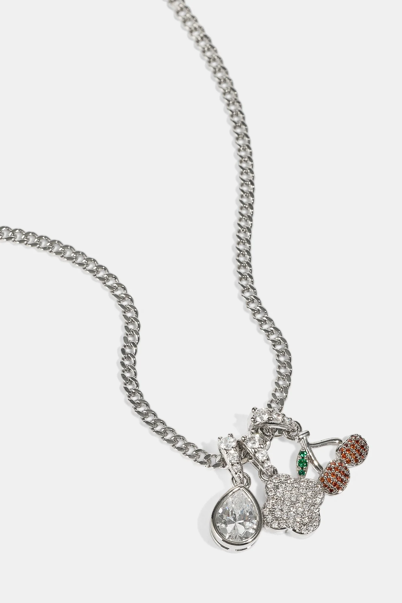 Triple Motif & Cherry Pendant Necklace - 10mm - White - Image 4