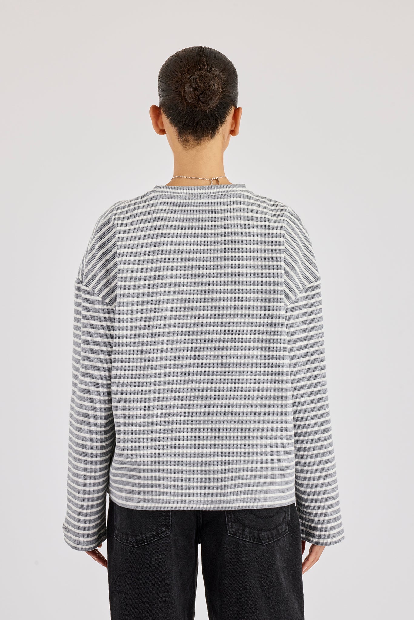 Waffle Stripe Long Sleeve T-Shirt - Grey - Image 3