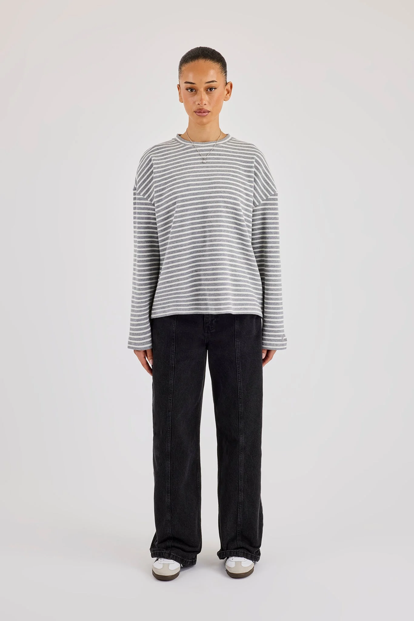 Waffle Stripe Long Sleeve T-Shirt - Grey - Image 4