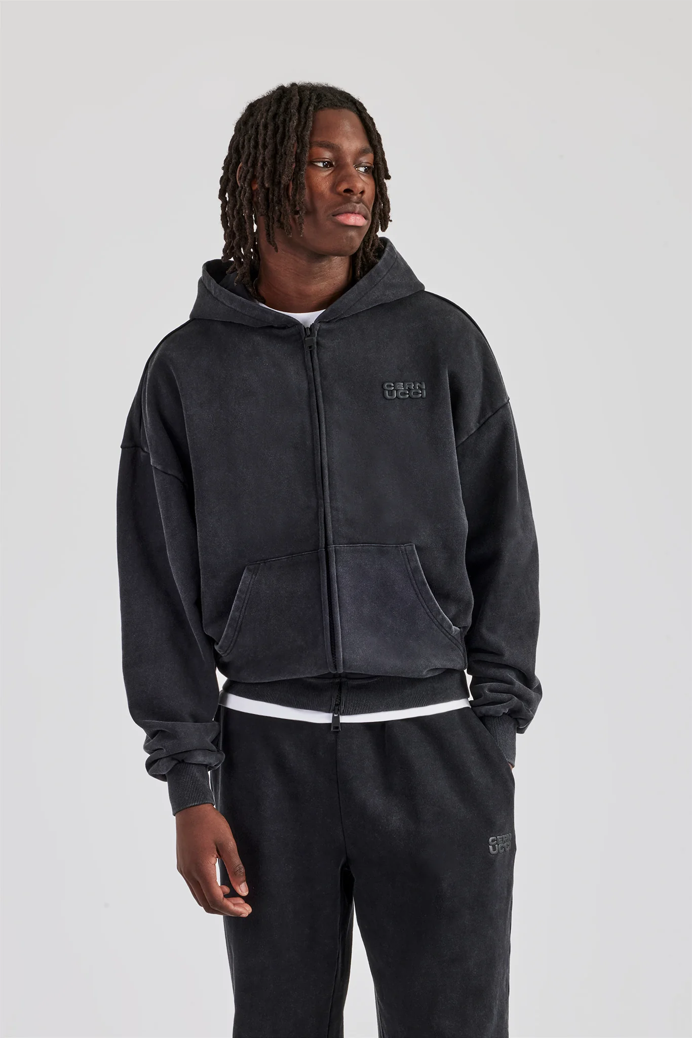 Washed Zip Through Tracksuit - Black - Image 3