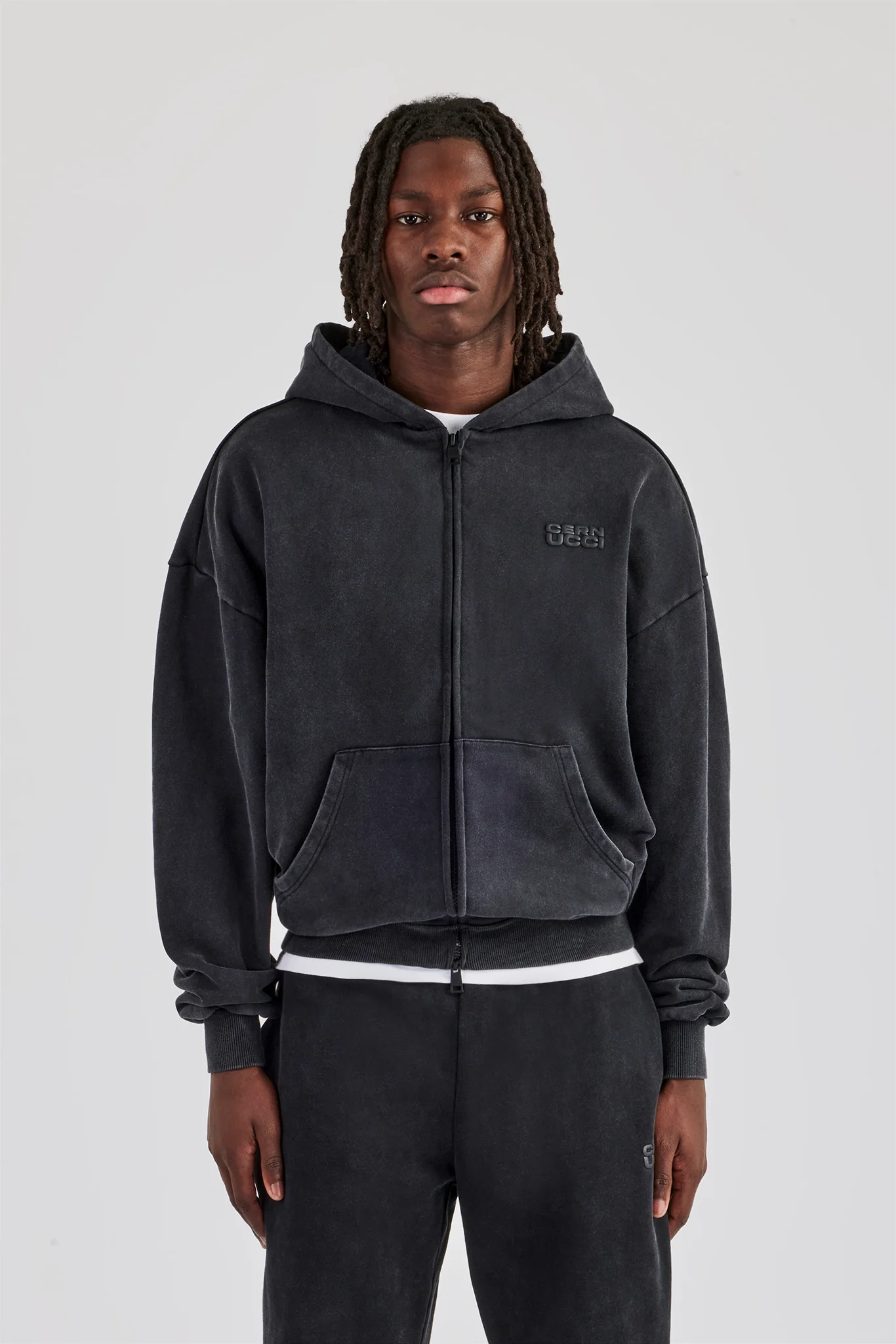 Washed Zip Through Tracksuit - Black - Image 4