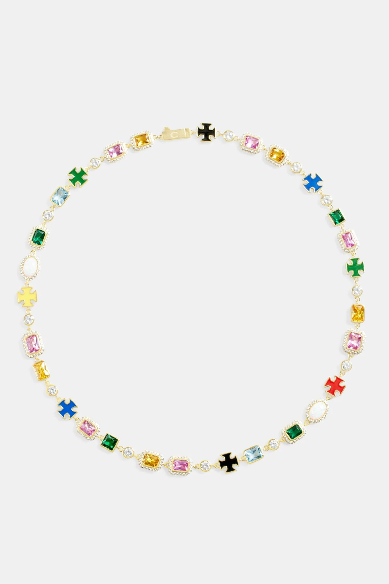 Multi Gemstone Motif Necklace - Gold - 10mm - Image 4