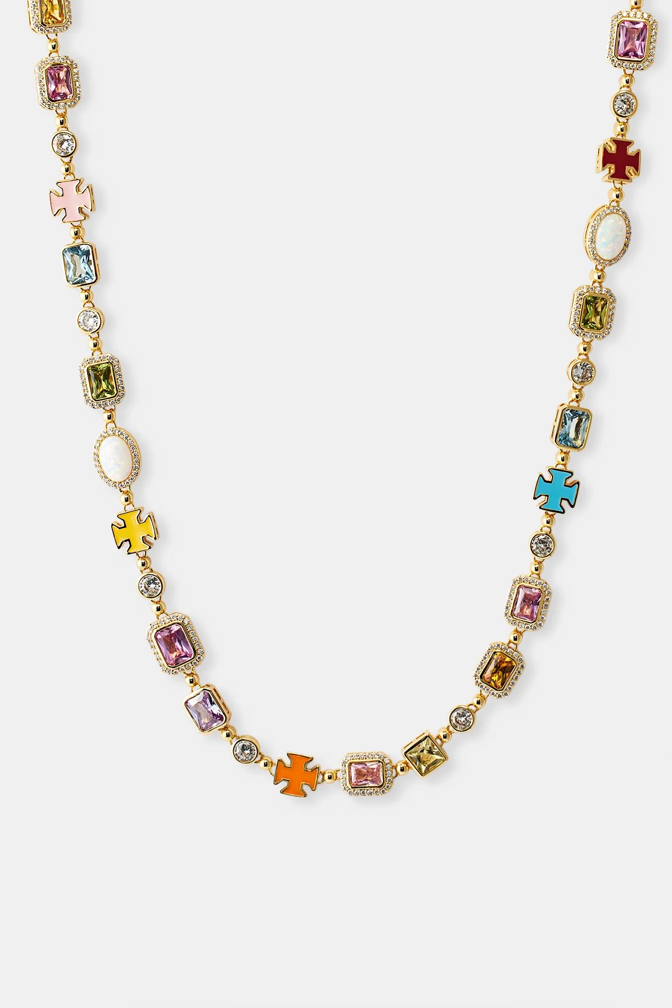 Pink Multi Gemstone Motif Necklace - Gold - 10mm - Image 3